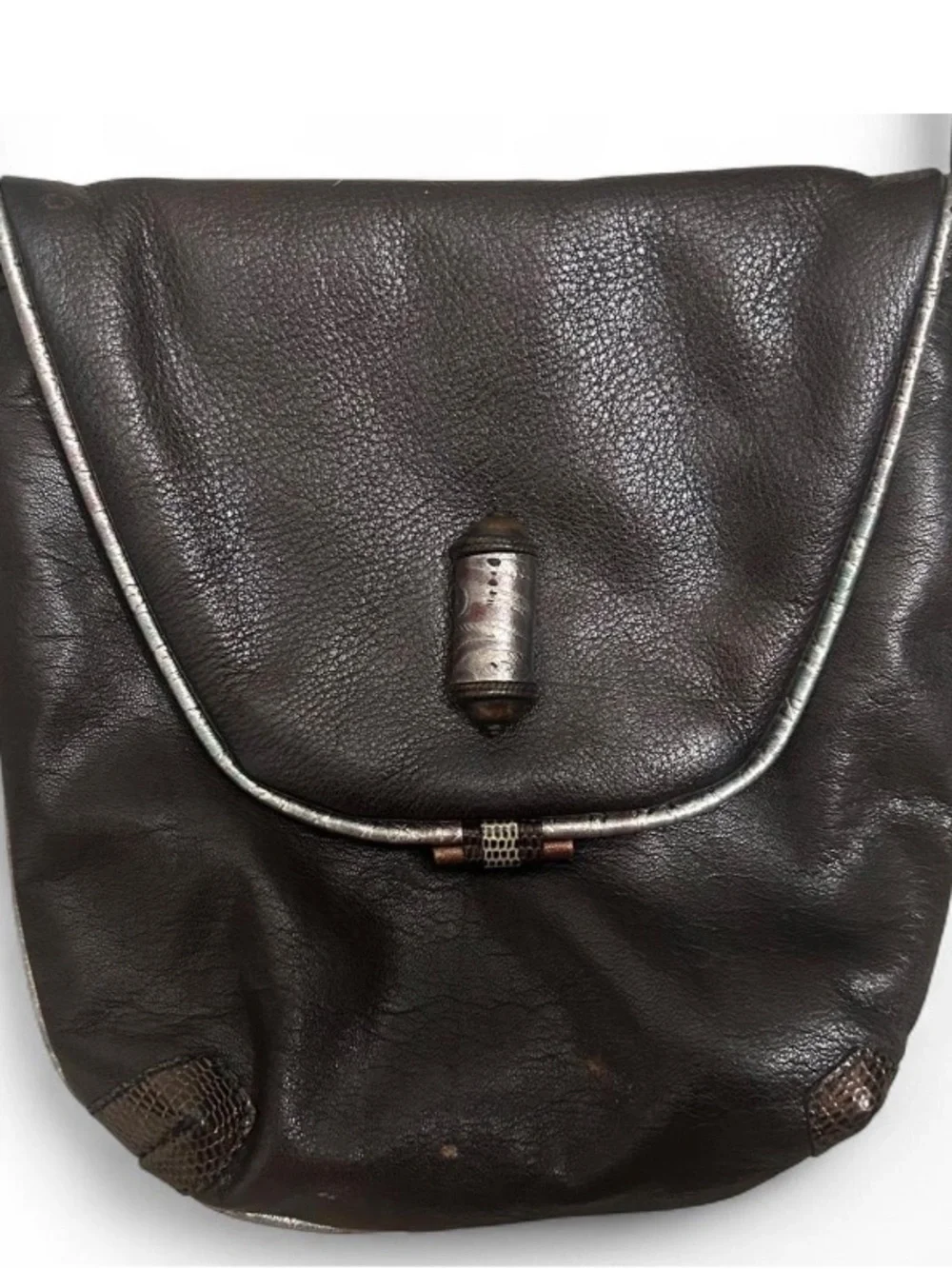 Vintage Leather Bag Boho Chic Shoulder Bag Western Crossbody Brown + Black